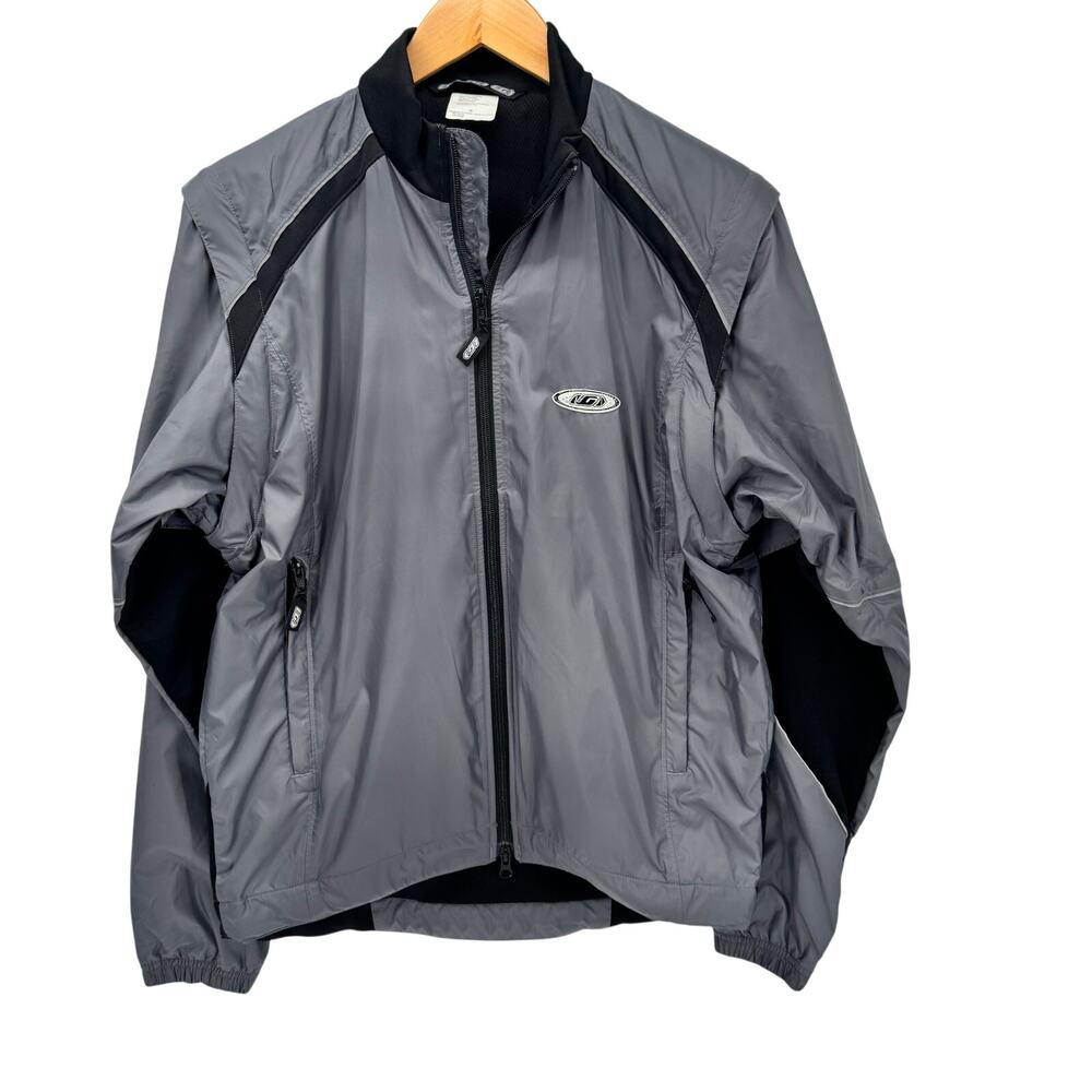 Louis Garneau Cycling Jacket Mens Small Gray Black Zip Off Sleeves Convertible